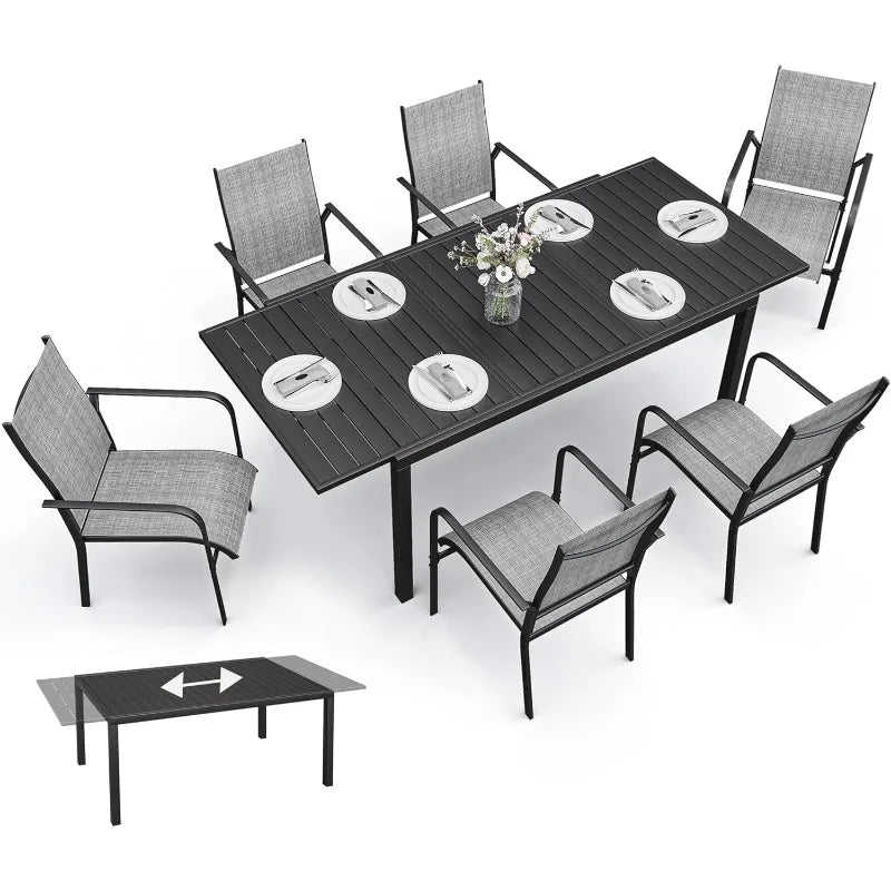 Extendable Outdoor Dining Table Set for 4-8 with 6 Chairs