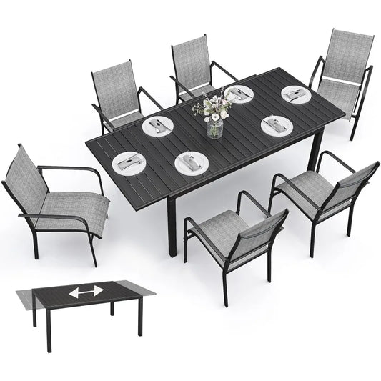 Extendable Outdoor Dining Table Set for 4-8 with 6 Chairs