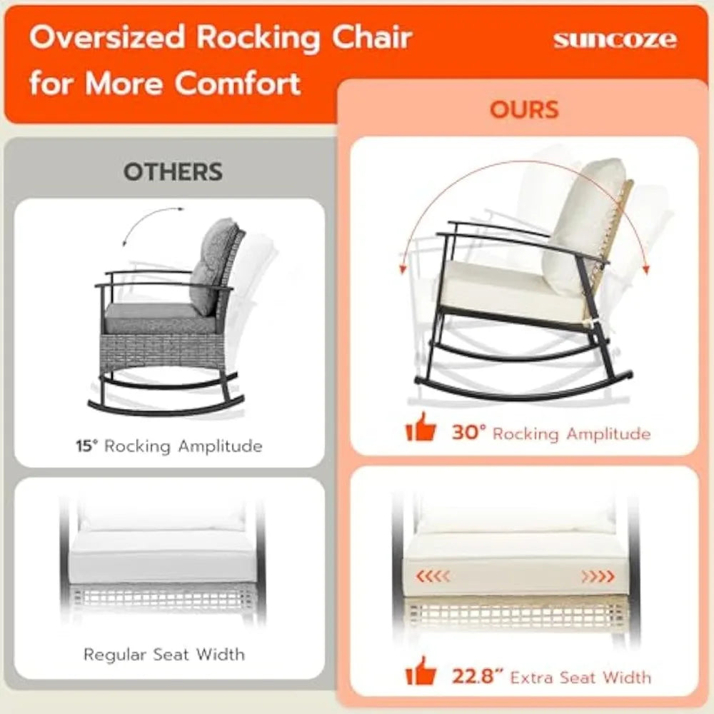 Ljustra 3 Piece Patio Furniture Set Outdoor Rocking Chairs Coffee Table