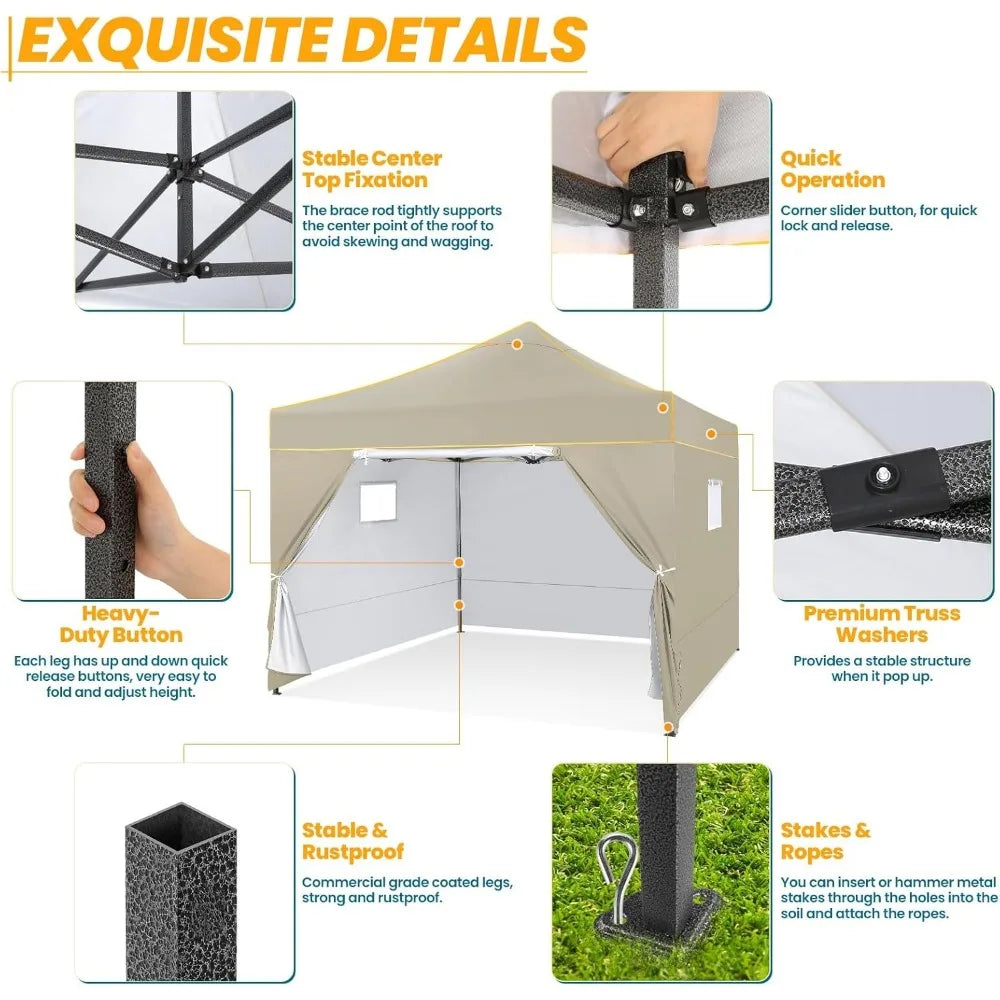 10x10 Pop Up Canopy Tent Heavy Duty Instant Waterproof Portable with Sidewalls