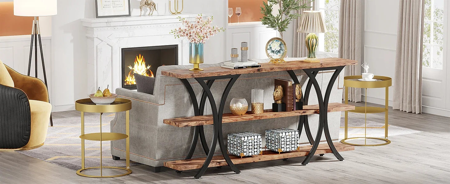 Ljustra 70.8 Inch Narrow Console Table Long Entry Table with 3 Shelves