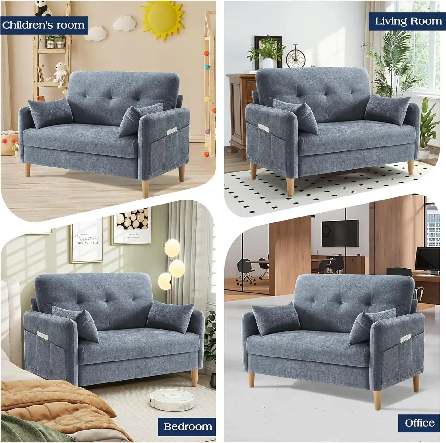 Loveseat Sofa 47 Inch Small Couch for Living Room Bedroom Chenille