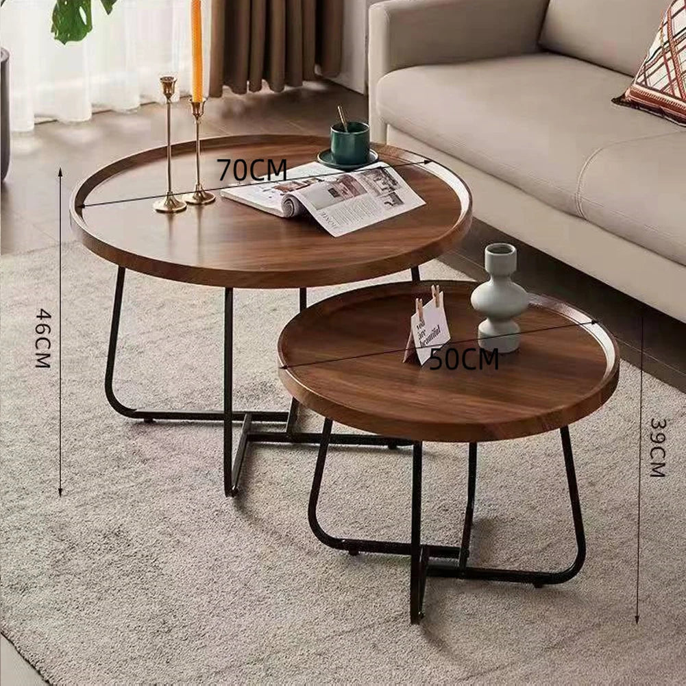 Nesting Coffee Table Set Modern Round Walnut End Tables Living Room