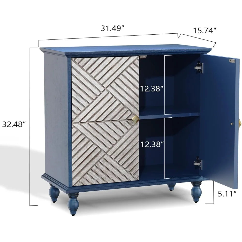 Antique Wood Carved Accent Cabinet Rustic Sideboard Buffet Storage