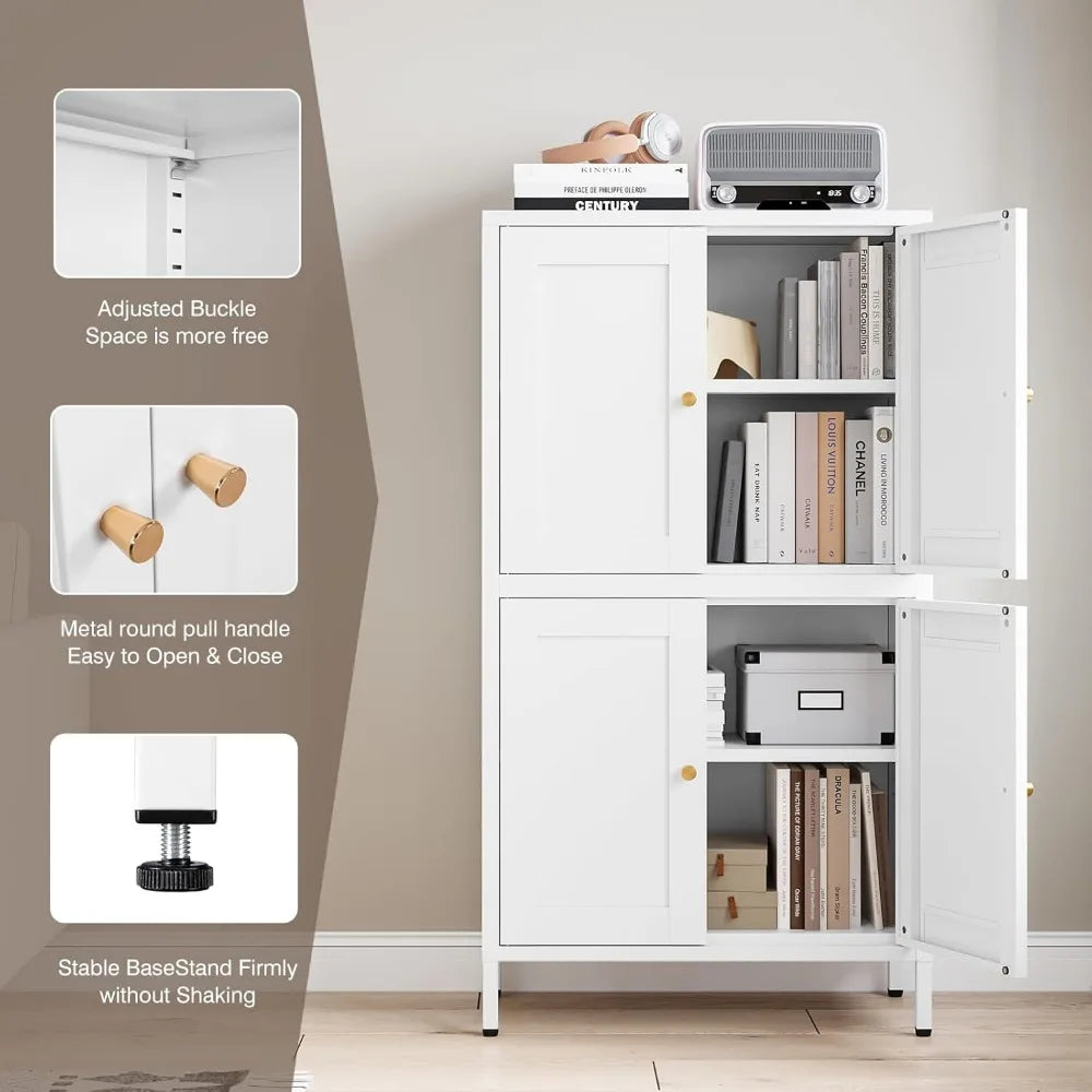 Ljustra Metal Pantry Cabinet Tall Kitchen Storage with 4 Doors Adjustable Shelves