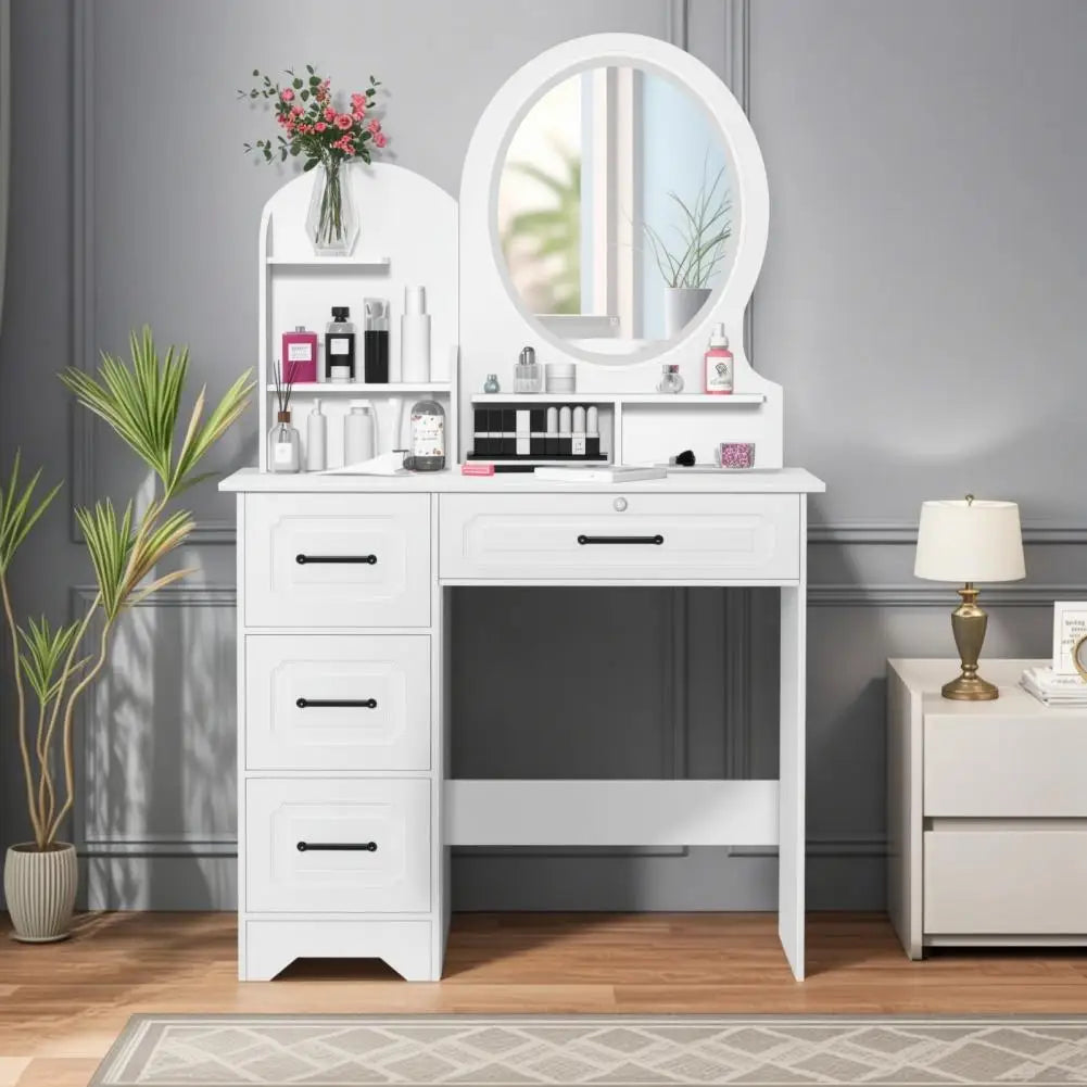Makeup Desk with Mirror Large Vanity Table Storage 4 Drawers Light