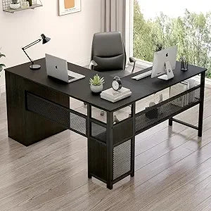 Reversible L Shaped Corner Desk Farmhouse Wood Computer Desk