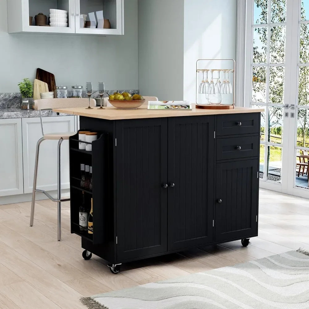 Kitchen Island on Wheels with Drop-Leaf Storage Rolling Table for Kitchen