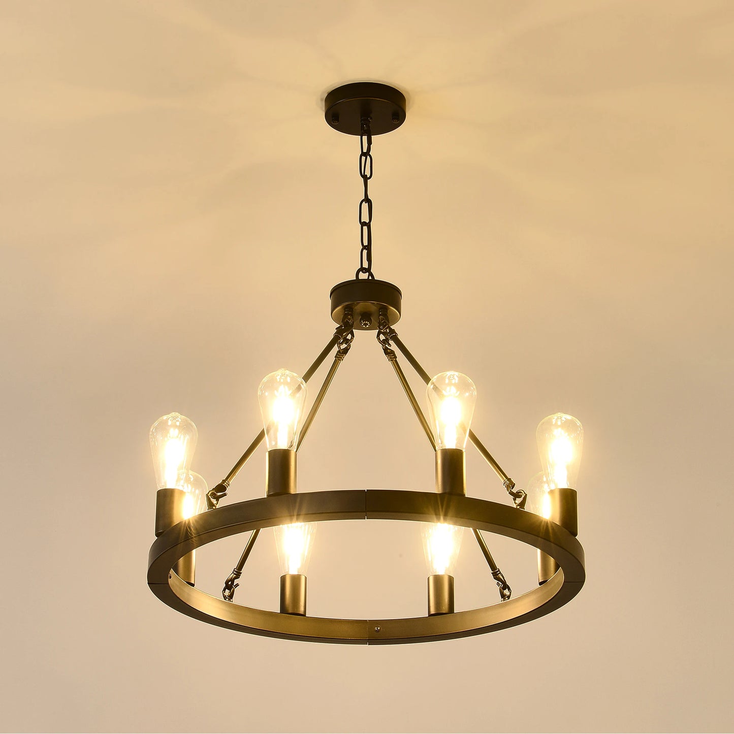 6-Light Wagon Wheel Chandelier Modern Farmhouse Fixture Living Room