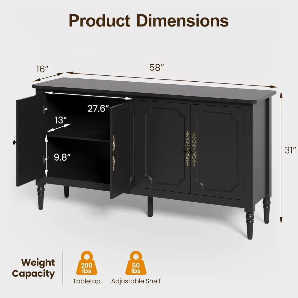 Console Cabinet 58 Inch Mid Century Modern Wood Buffet Sideboard