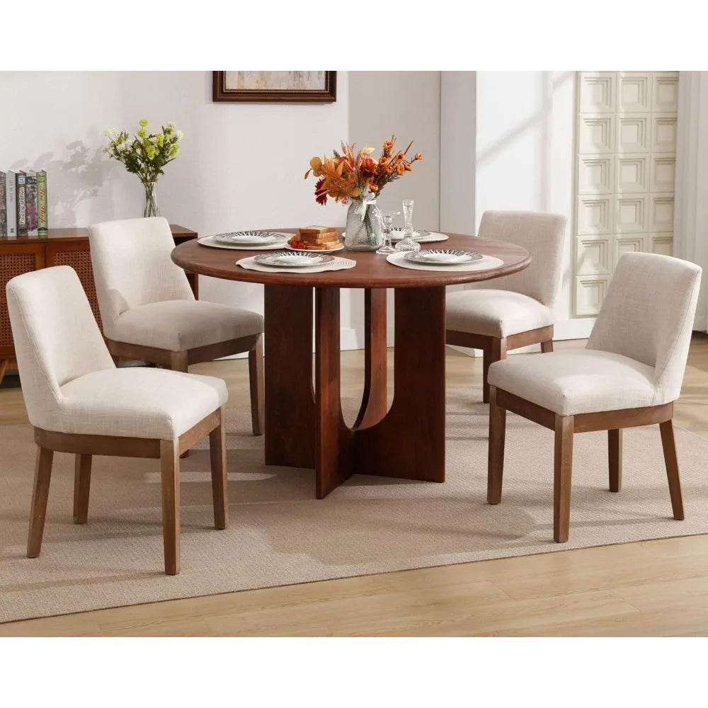 Modern Farmhouse Beige Linen Dining Room Chairs Set of 4