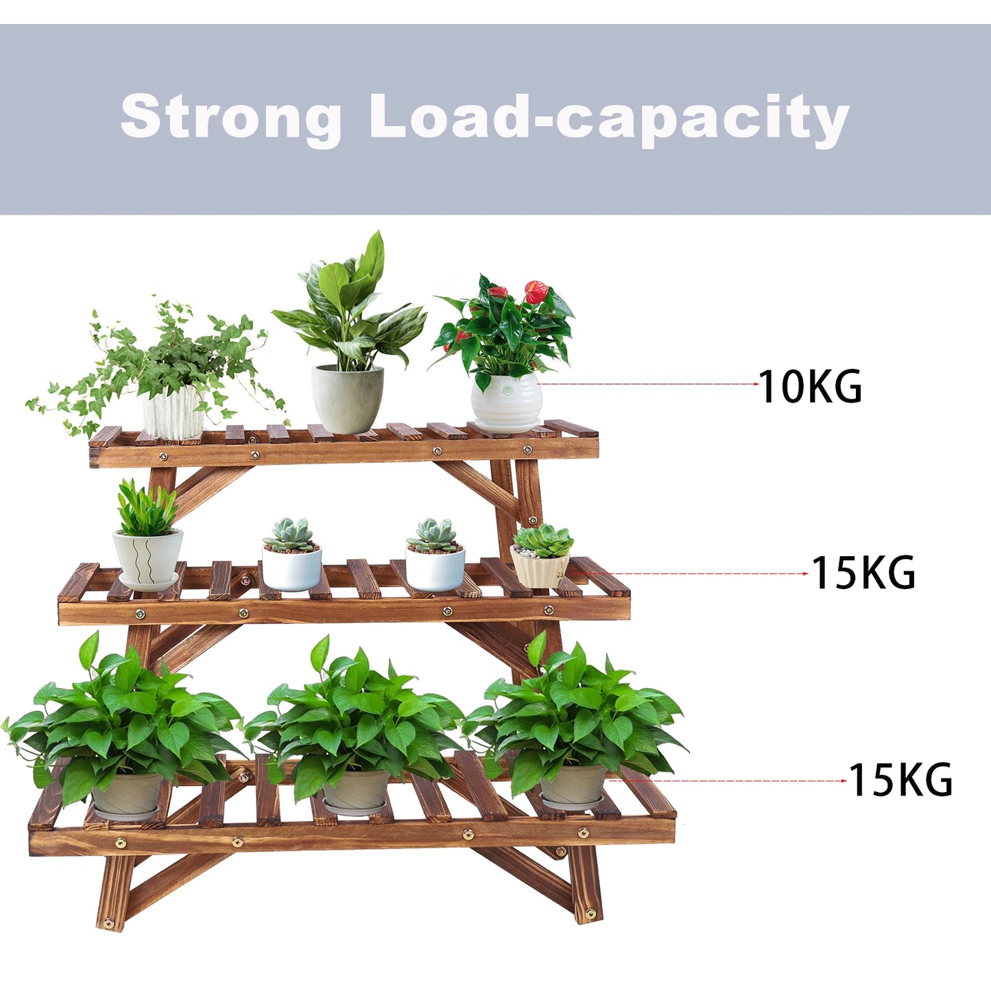 Large 3 Tier Step Plant Stand Wood Ladder Shelf Indoor Outdoor Display
