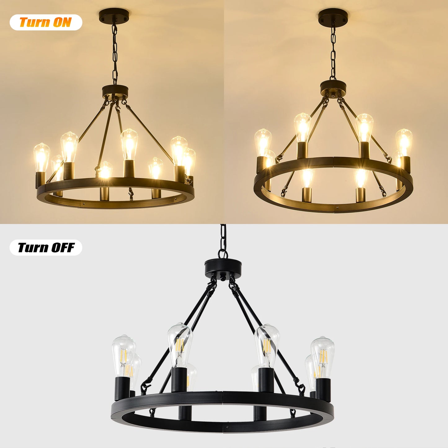 6-Light Wagon Wheel Chandelier Modern Farmhouse Fixture Living Room