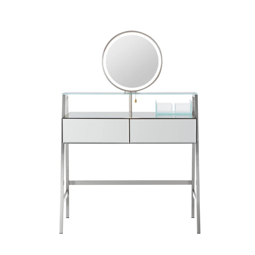 33.9" Mirrored Makeup Vanity Desk with LED Mirror and Storage Drawers