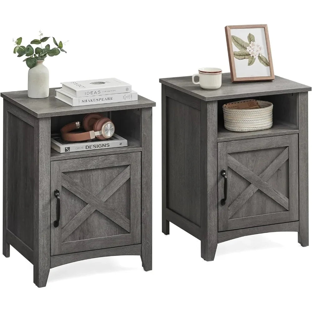 Farmhouse Nightstand Set of 2 Bedside Table Storage Open Compartment
