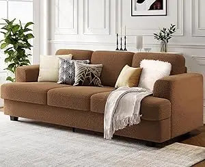 89" Bouclé Sofa Couch, Deep Seat Cloud 3 Seater Sofa with Storage & Wood Frame
