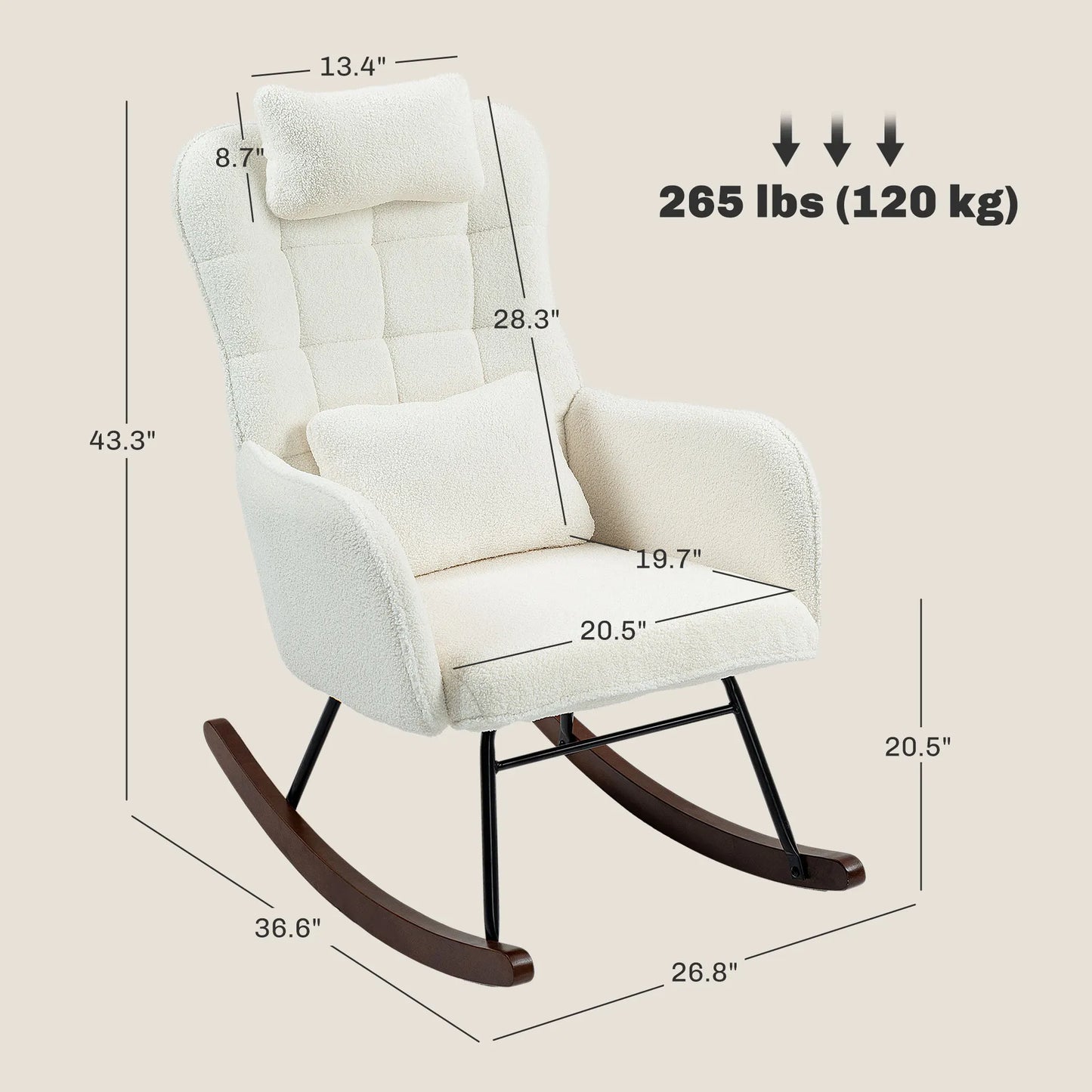 Modern Boucle Rocking Chair with Headrest and Lumbar Pillow