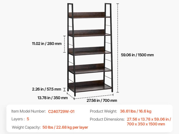 Ljustra Metal Bookshelf 4 Tier Industrial Rustic Open Shelf Storage Unit