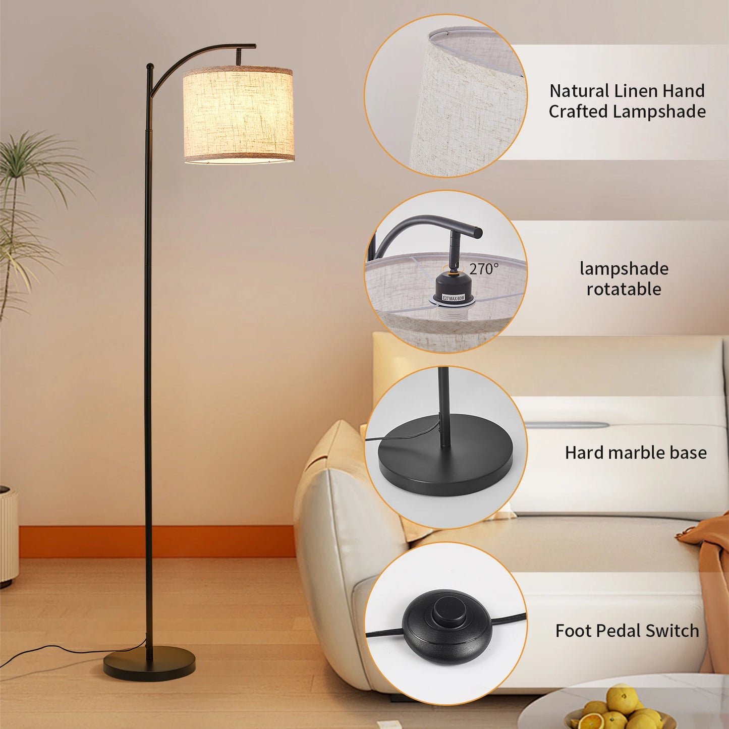 Floor Lamp with 3 Color Temperatures Adjustable Standing Light for Home