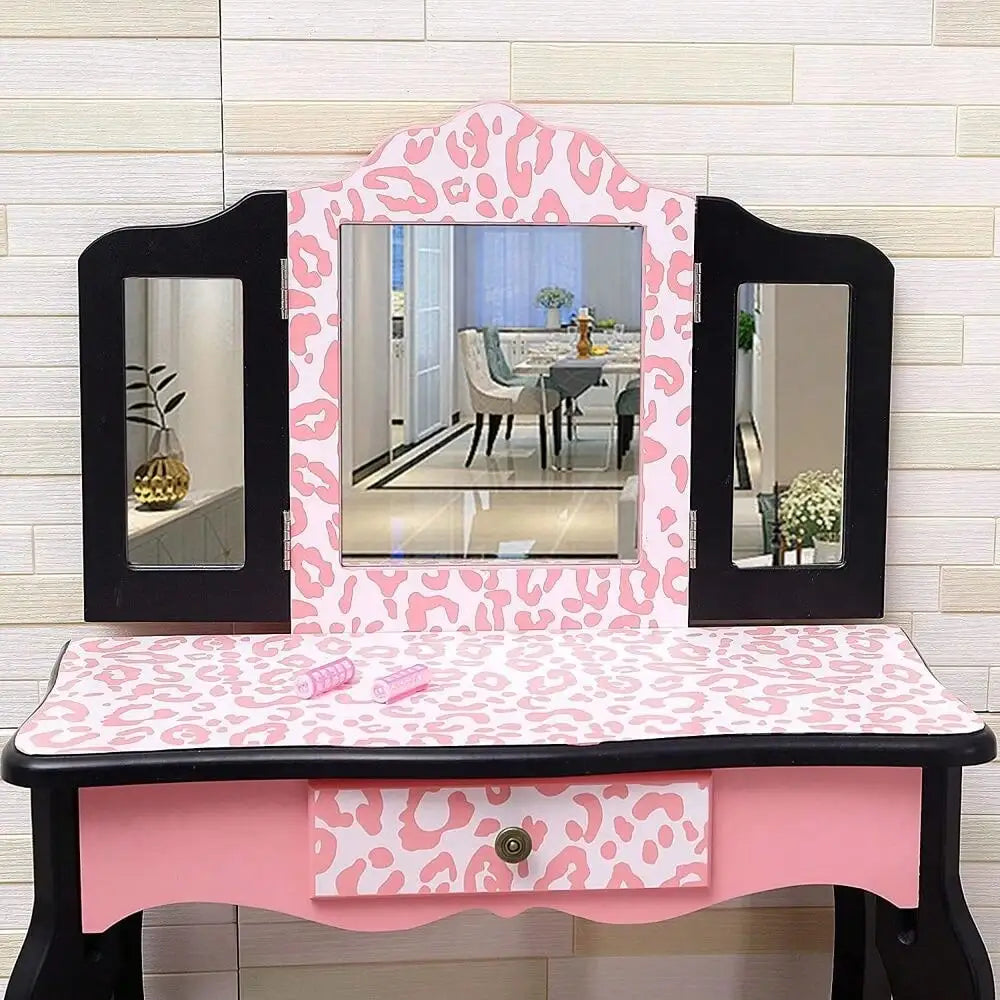Pretend Play Vanity Table Set with Mirror Kids Makeup Dressing Gift