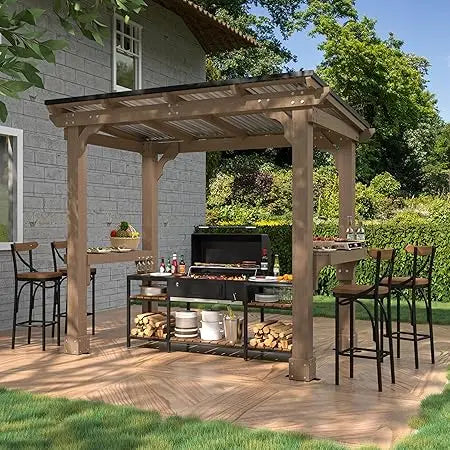 8x5 Grill Gazebo BBQ Shelter Cedar Frame Patio Canopy Outdoor Cooking