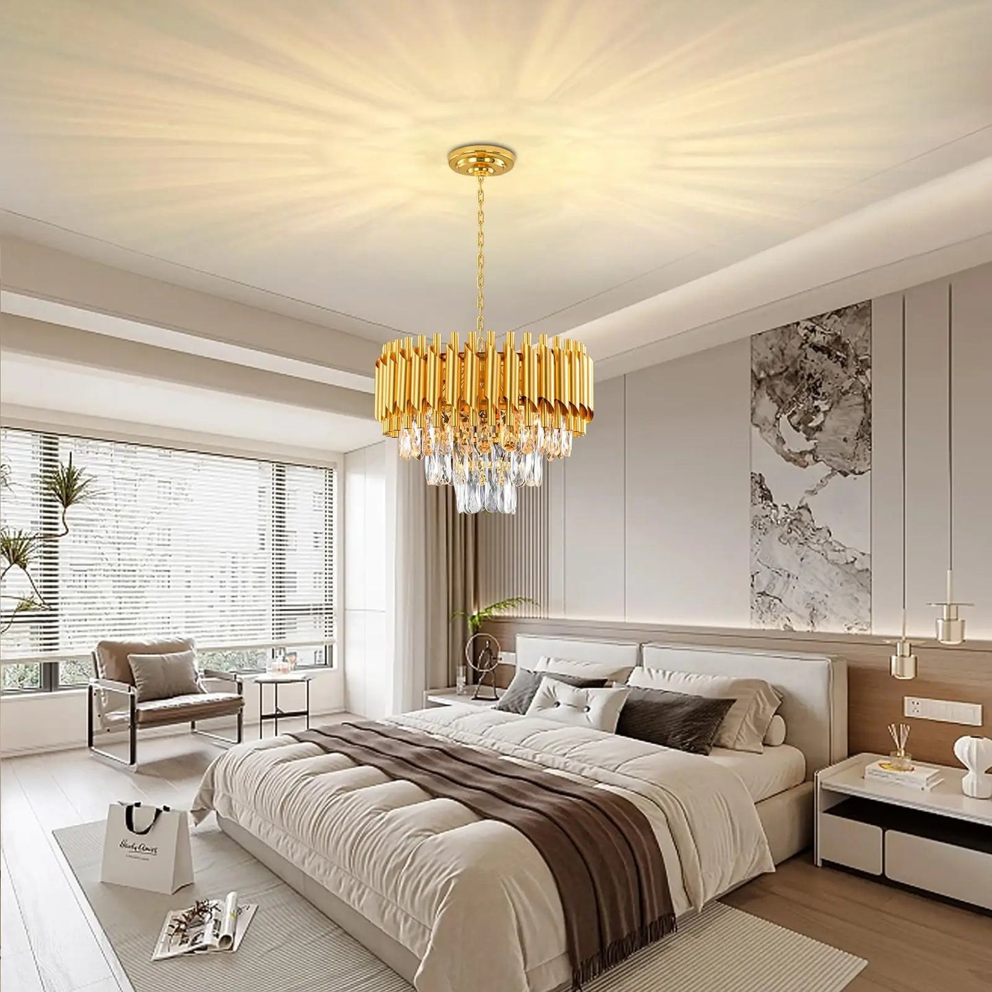 Modern Crystal Chandeliers Flush Mount Ceiling Light for Dining Room