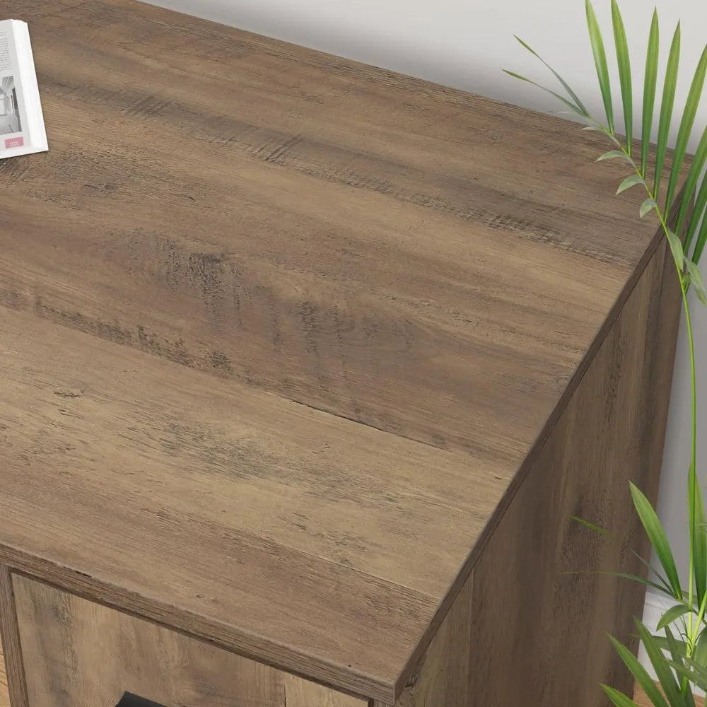 Rustic L Shape Computer Desk with File Cabinet Reversible Corner Desk