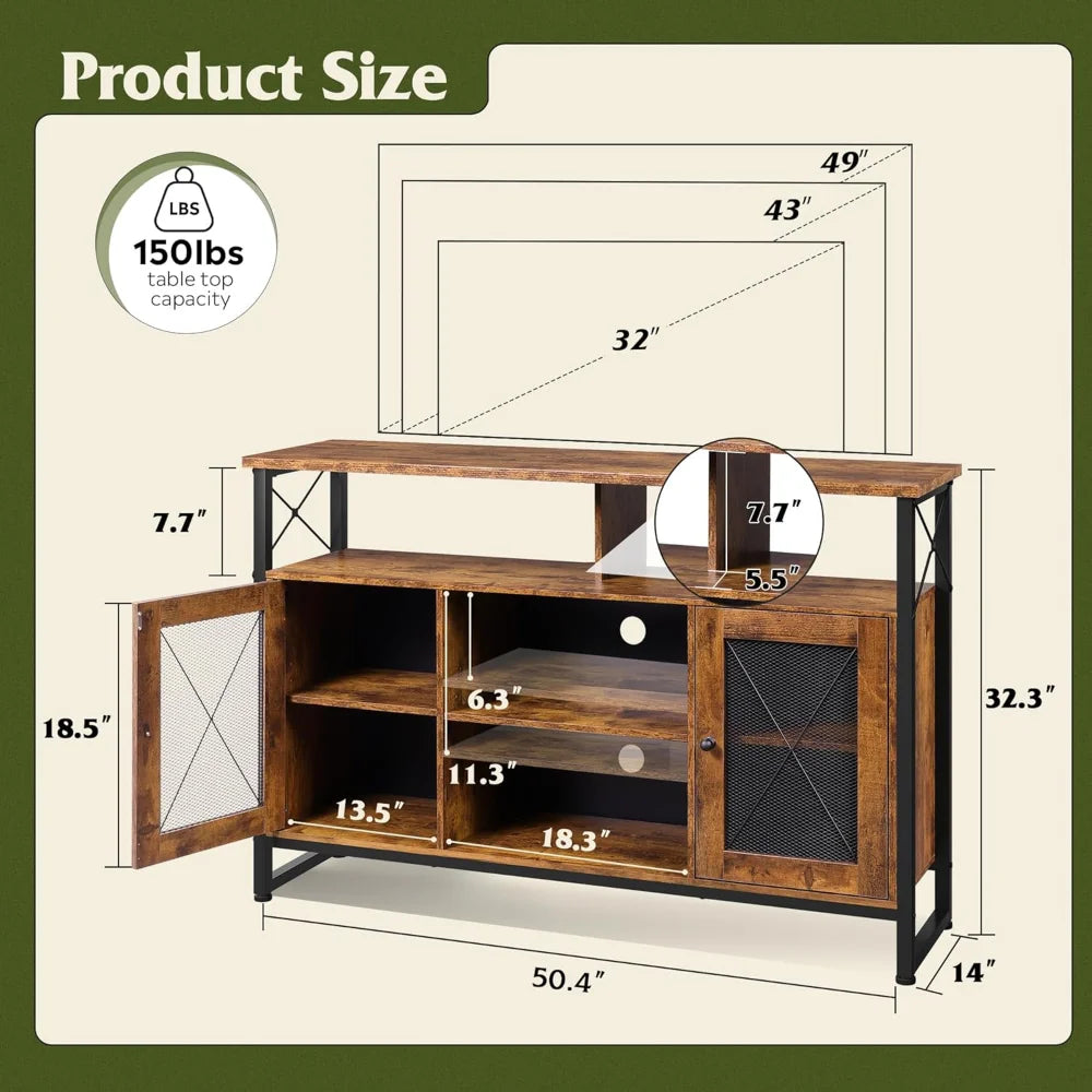 Tall TV Stand for 55 Inch TV Farmhouse Industrial Entertainment Center