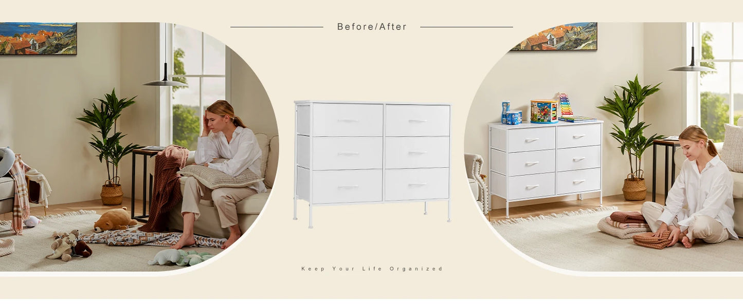 Ljustra 6 Drawer Nightstand Modern Storage Table for Bedroom Living Room