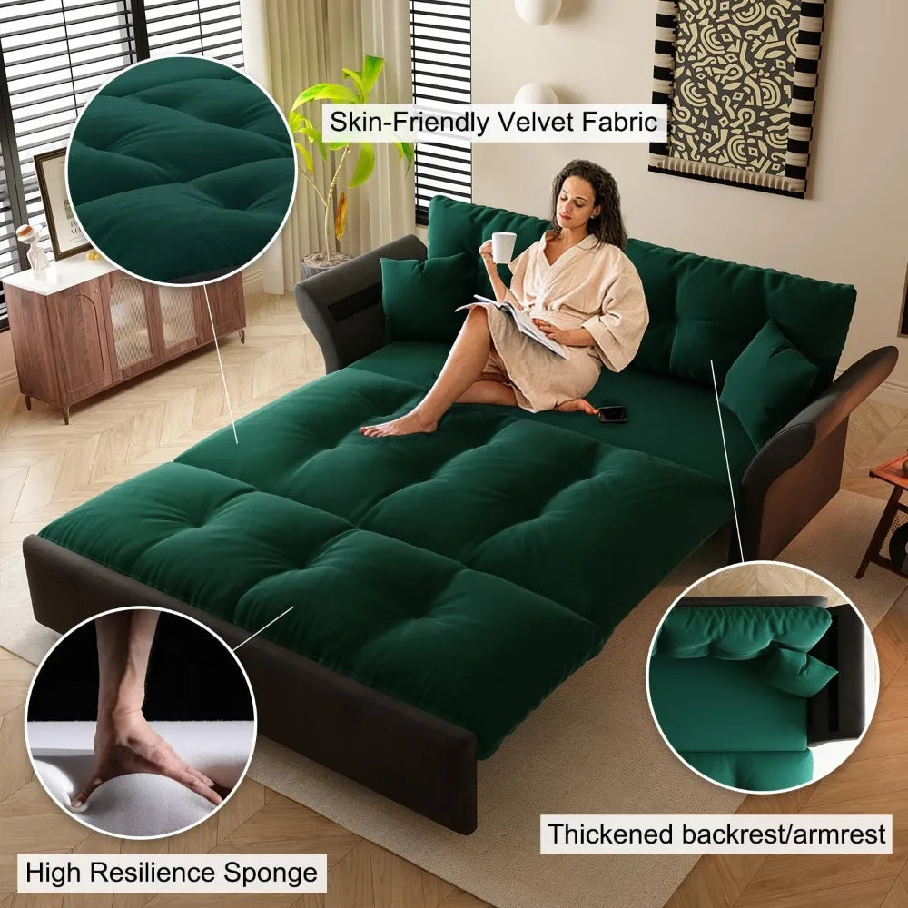 Ljustra 74.8" Queen Pull Out Sofa Bed Luxury Velvet Convertible Couch
