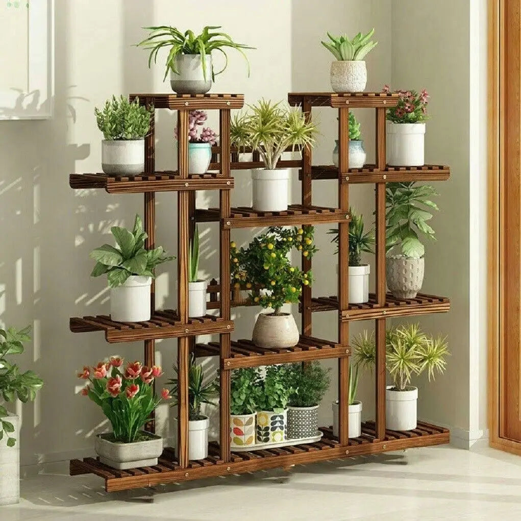 Wooden Plant Shelf Multi-Tier Display Stand for Indoor Outdoor Use