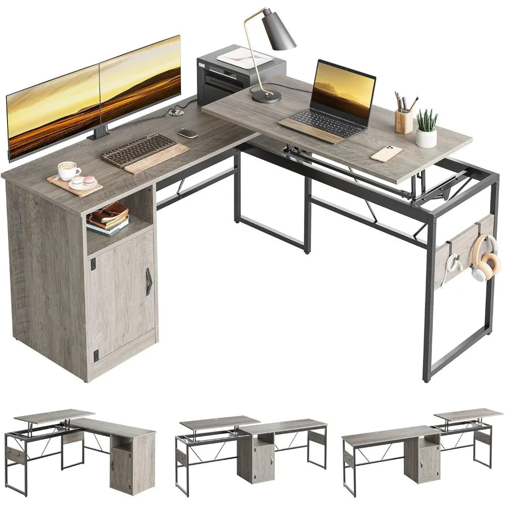 L Shaped Standing Desk Adjustable Height Corner Computer Desk with Cabinet
