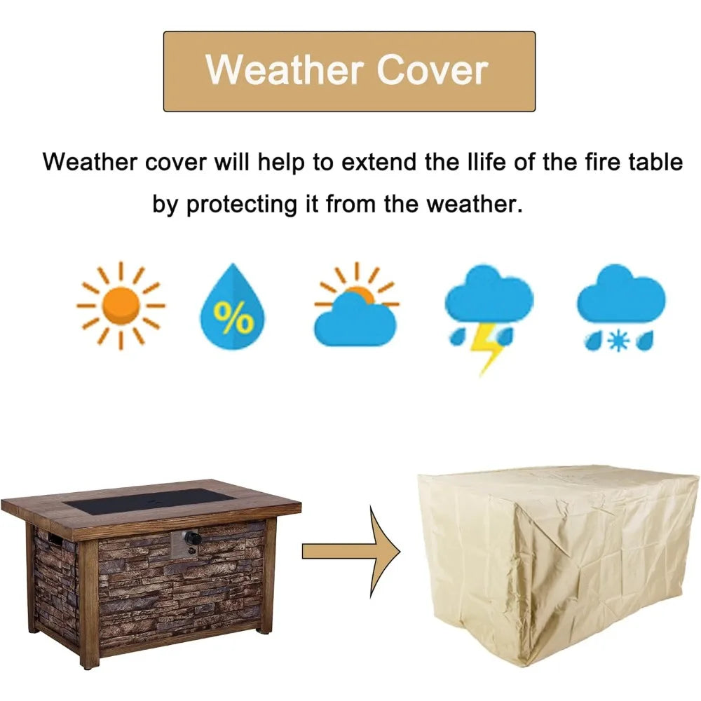 Ljustra Outdoor Rectangular Propane Fire Pit Table 50000 BTU Weather Cover