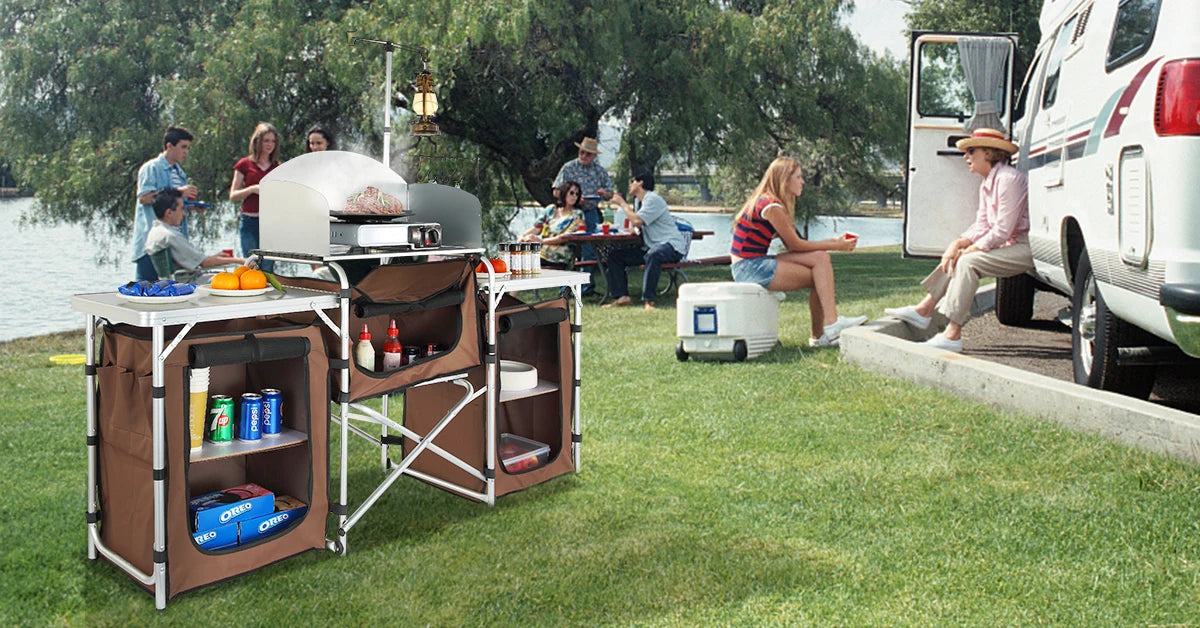 Ljustra Folding Camping Kitchen Table Portable Storage Rack Outdoor BBQ