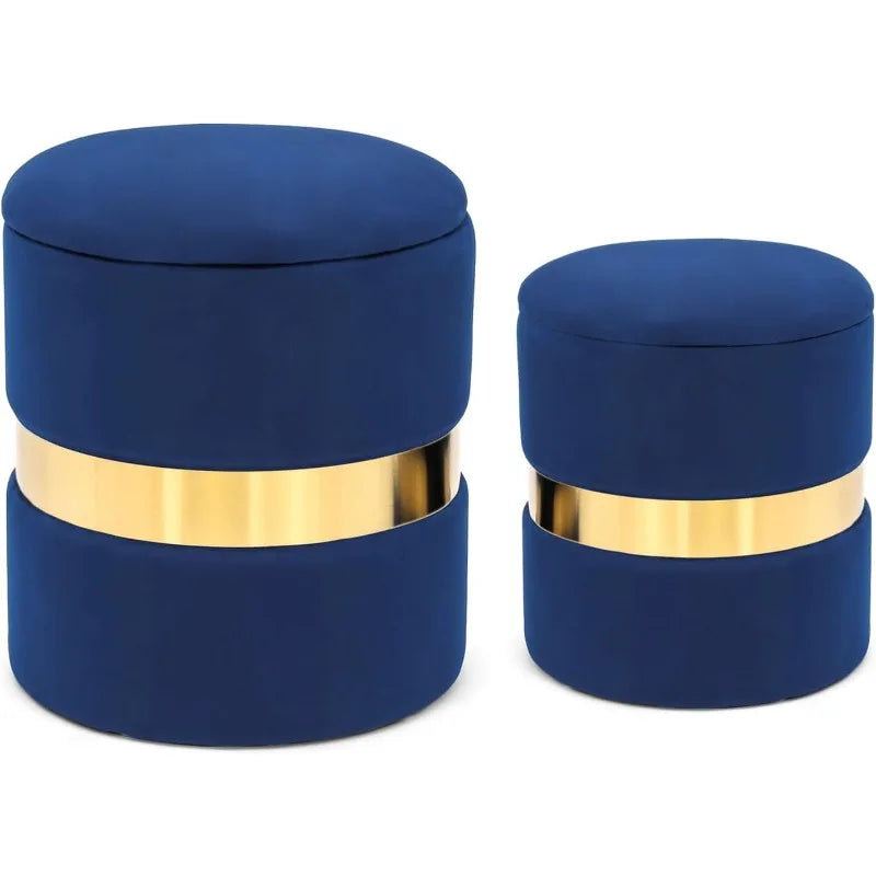 Ljustra Round Set of 2 Storage Ottomans Upholstered Velvet Stool