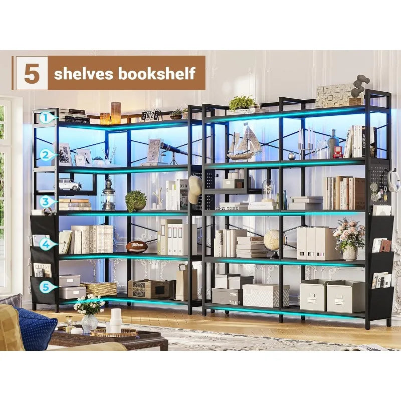Ljustra 63" Tall Bookshelf Storage Bookcase with Pegboard and LED Light