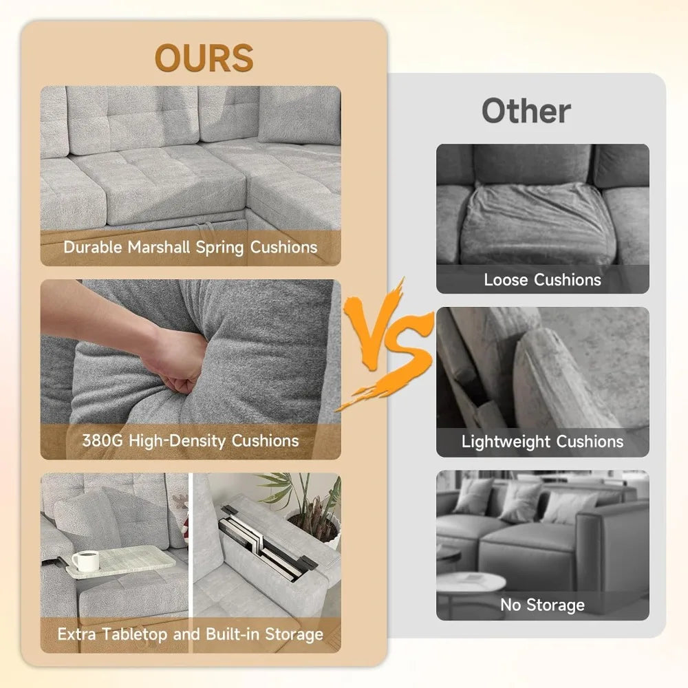 Ljustra 84 Inch Convertible Sectional Sofa L-Shape Pull Out Couch