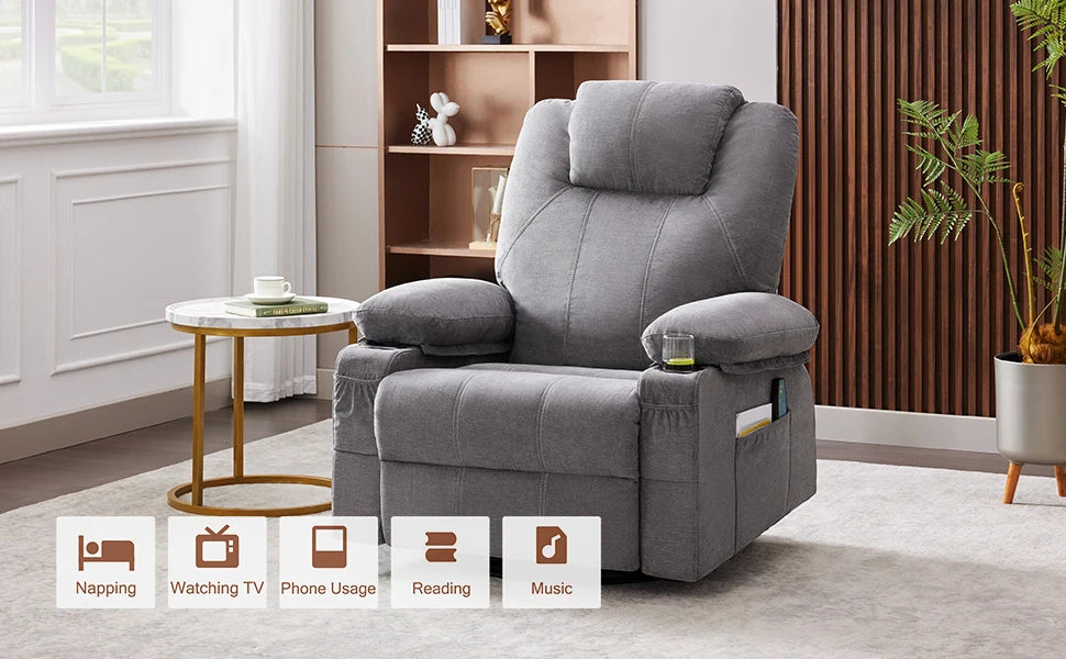 Swivel Rocker Recliner Chair with Heat Massage 360 Degree Swivel USB