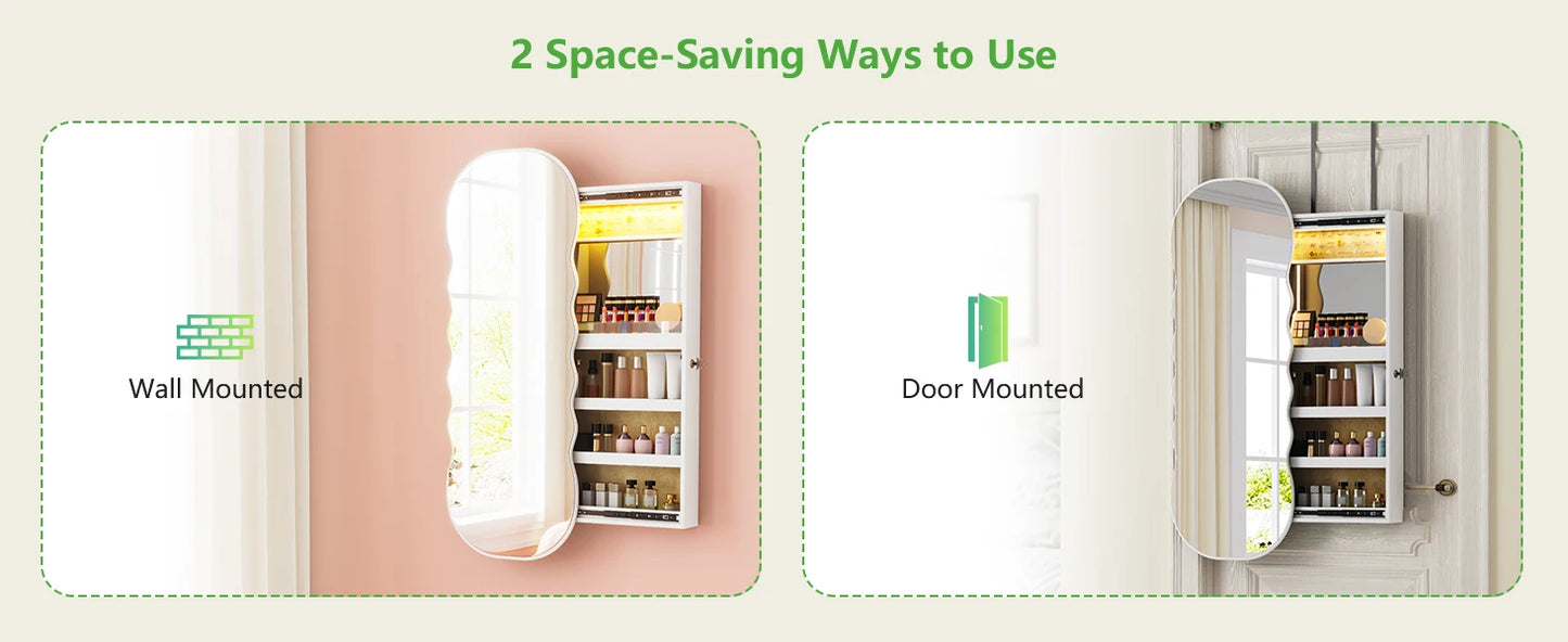 Ljustra Jewelry Armoire with LED Lights Lockable Hanging Organizer Cabinet