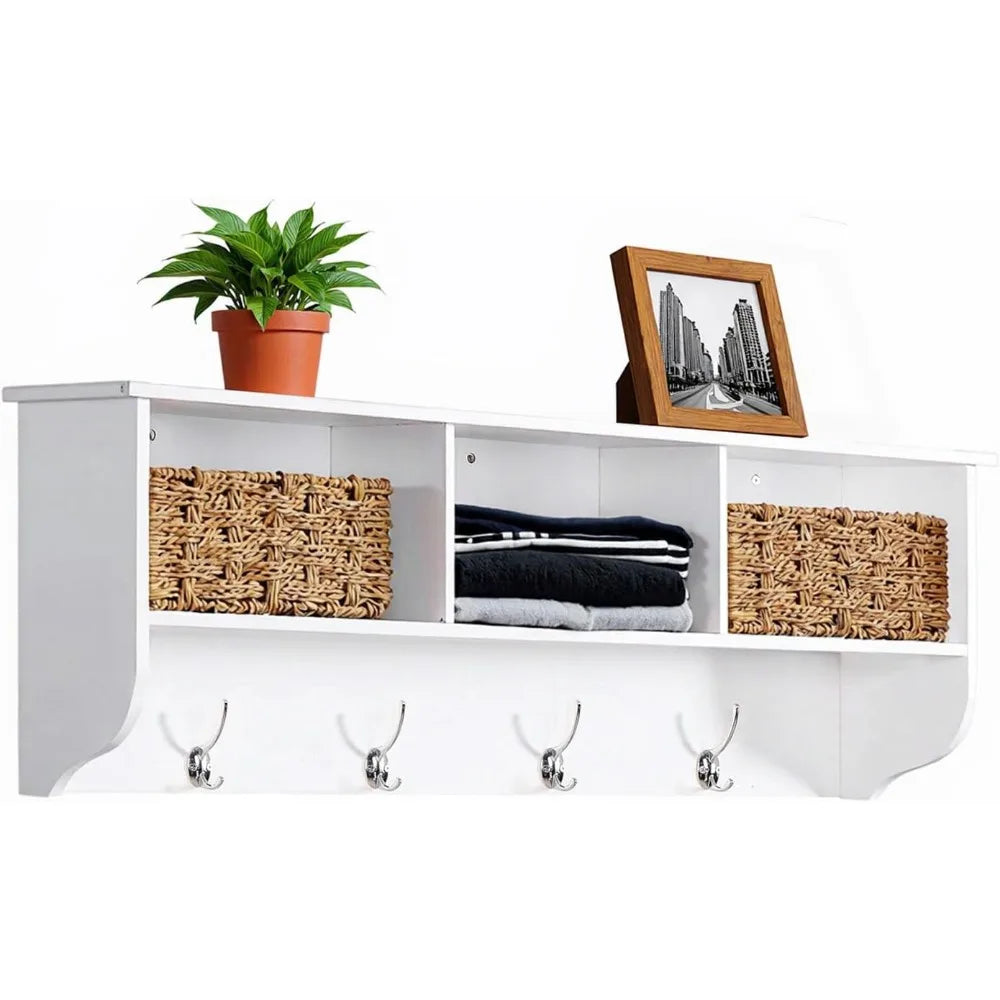 Contemporary Wall Mounted Coat Rack with Shelves and Hooks for Entryway