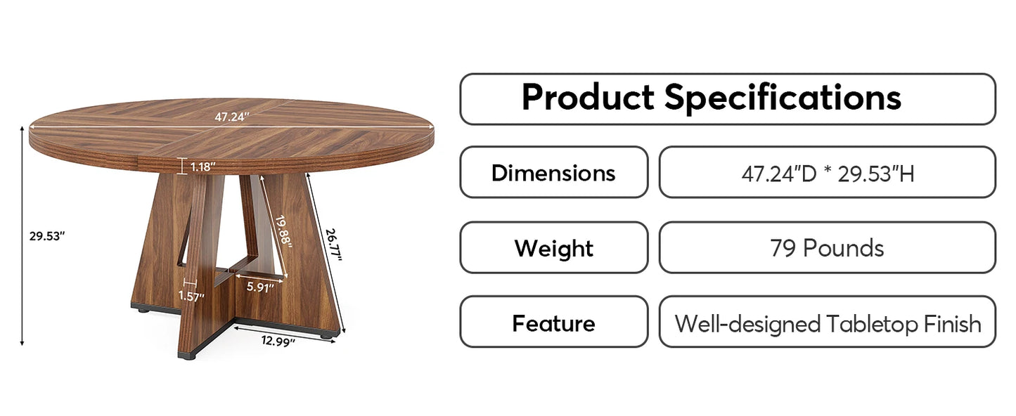 Ljustra Round Dining Table for 4 Farmhouse Style Kitchen Table 47 Inch