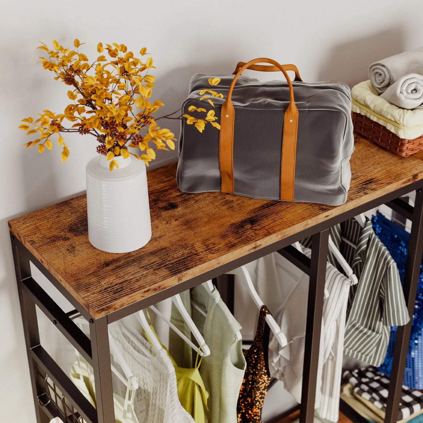 Ljustra Heavy Duty Garment Rack Organizer with Shelves and Hooks