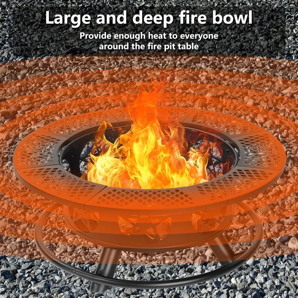 42 Inch Fire Pit with Grills Lid Poker Heavy Duty Outdoor BBQ