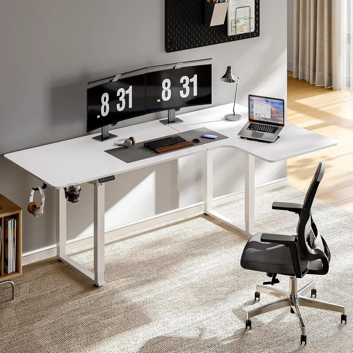 L Shaped Electric Standing Desk 71x43 Inches Adjustable Height Dual Motor