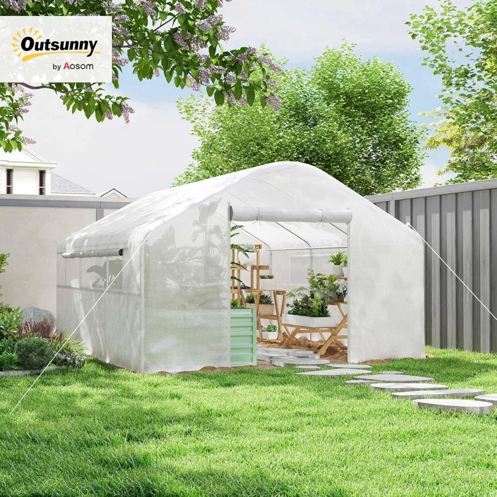 Large Walk-In Tunnel Greenhouse 13x10x6.5 with Zippered Door and Windows