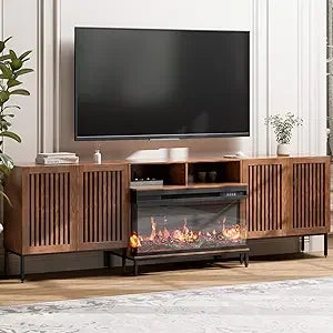3-Sided Glass Farmhouse Fireplace TV Stand for TVs Up to 100 Inch