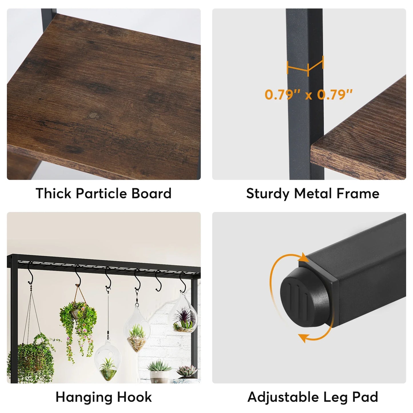 Ljustra 5 Tier Tall Indoor Plant Stand Shelf with Hanging Hooks