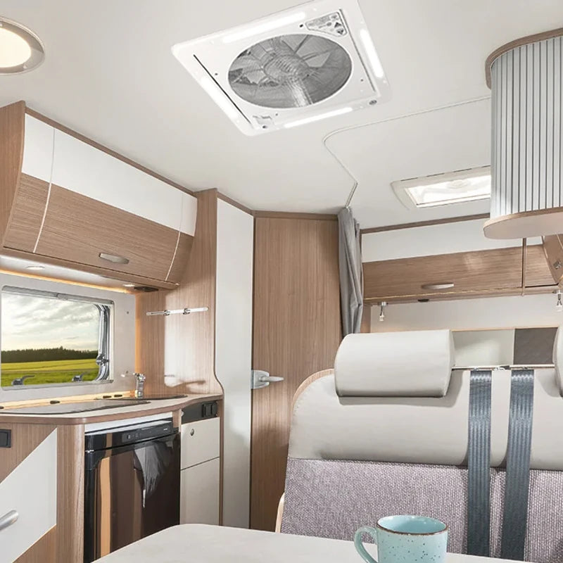 Ljustra RV Vent Fan With LED Light 5-Speed Reversible DC 12V Trailer