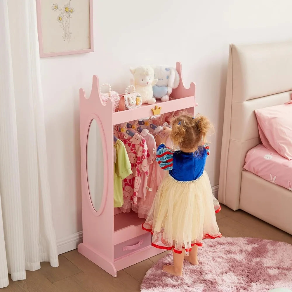 Kids Dress Up Storage Armoire with Mirror and Non-Woven Drawers
