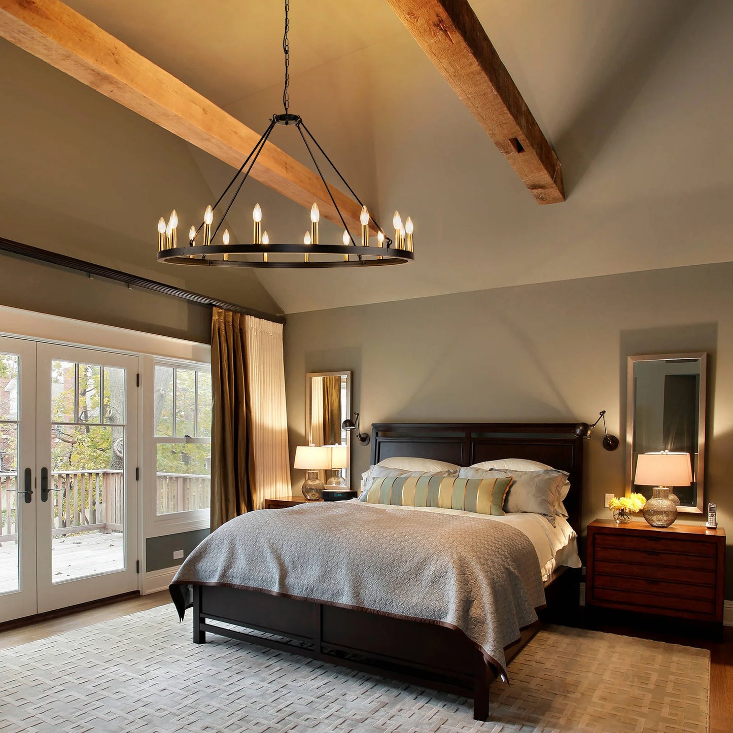 16-Light Wagon Wheel Chandelier Modern Rustic Pendant Light for Home